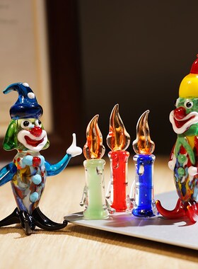 马戏团小丑手工玻璃小摆件琉璃可爱卡通办公室S桌台面装饰工艺品