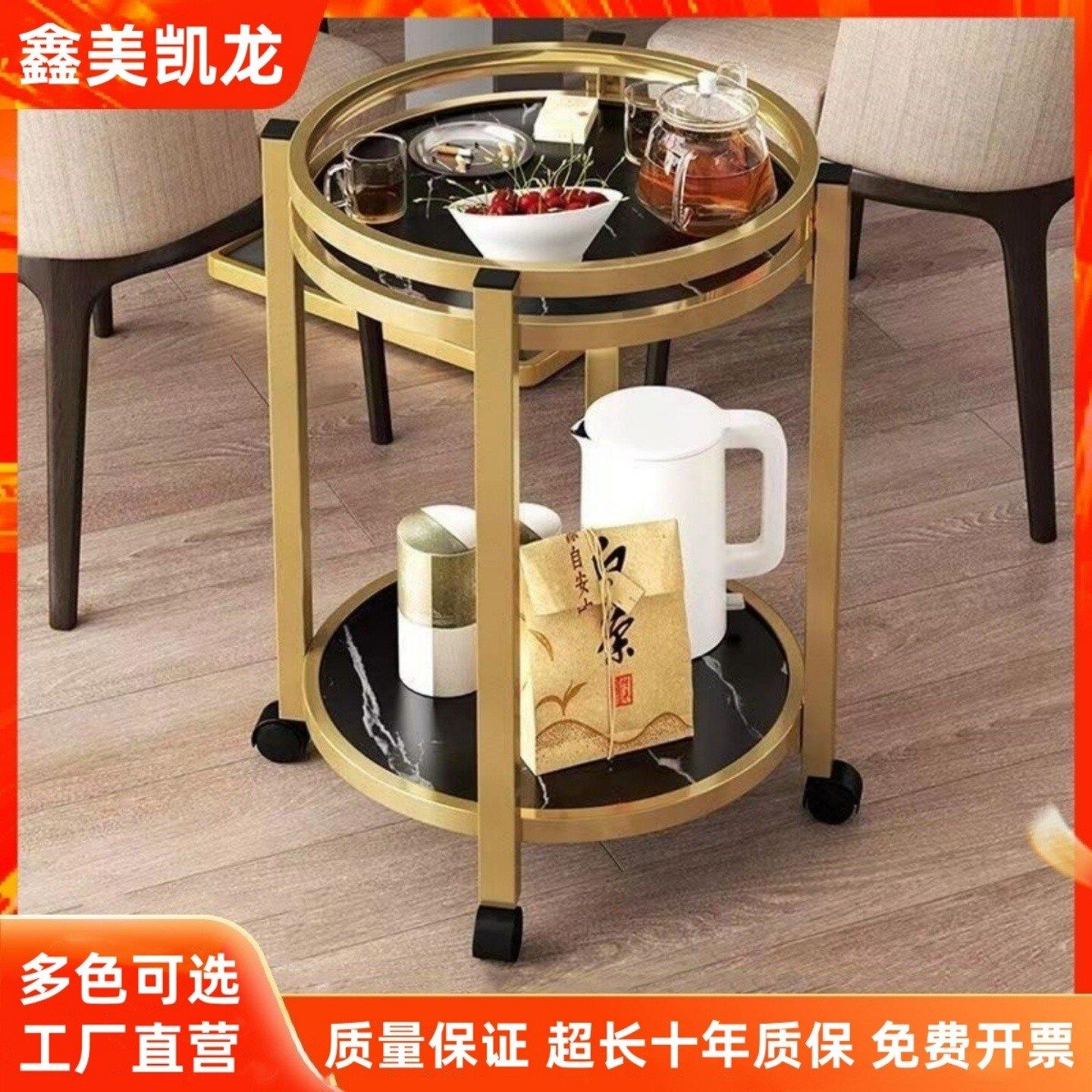 麻将机茶几棋牌室专用烟缸茶水架麻将桌边几可移动双层圆形茶水桌图片