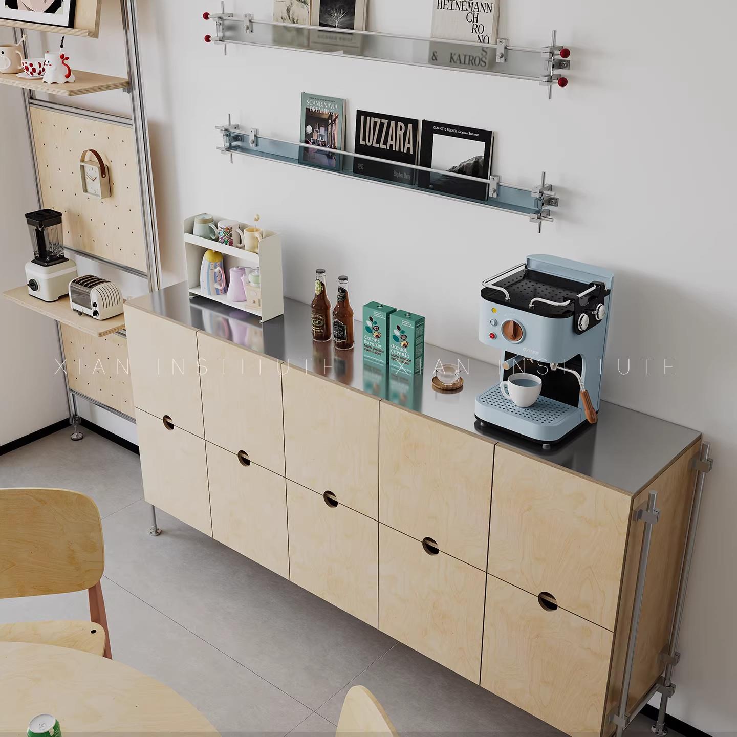 餐边柜工业风斗柜桦木海洋板铝型材客厅框架结构对开门靠墙储物柜