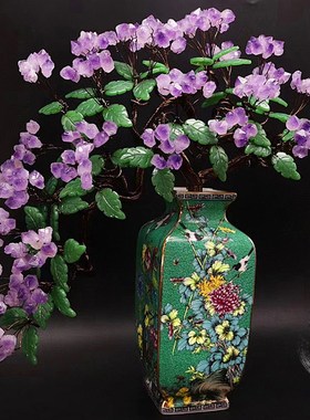 天然紫水晶原石发财树居家客厅创意装饰品陶Q瓷摇钱树办公室摆件