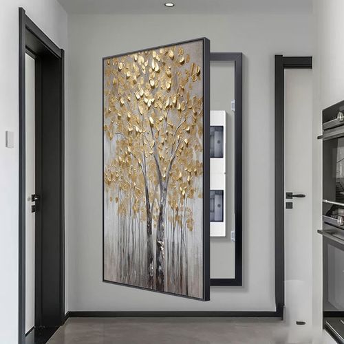 开关尺寸配电箱发财树电表箱v装饰画多媒体遮挡箱消火栓挂画竖款