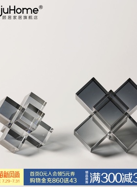 北欧现代磨砂烟灰水晶十t字架创意摆件客厅酒柜家居装饰样板间摆