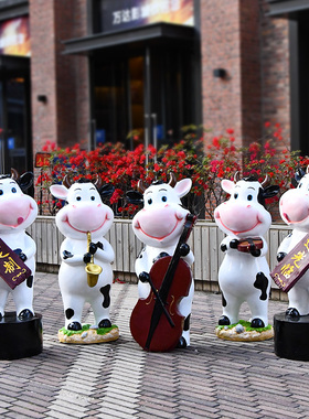 庭院子花b园装饰树脂幼儿园卡通奶牛摆件户外动物花盆园林景观雕