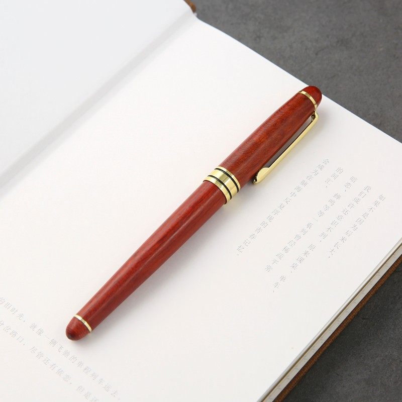 红木质签字笔 创意花梨木制中性笔水笔签名签单笔学生用刻字 高档