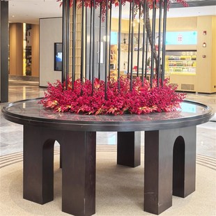 装 饰摆台大理石大圆桌大楼端景台C酒店花台桌大堂风水台展示桌子