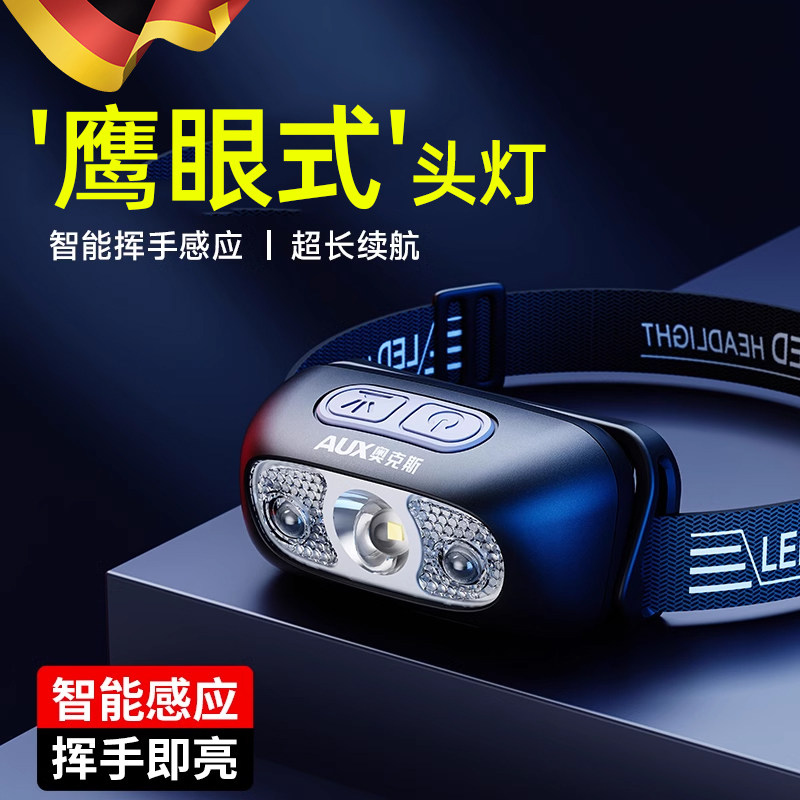 德国头灯户外登山j强光超亮充电续航超长锂电钓鱼专用头戴式感应