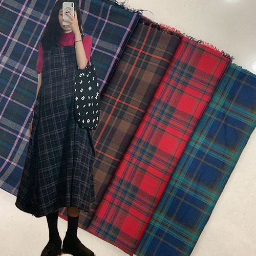 现货供应格子套m装复古连衣裙红色衬衫格子布料面料