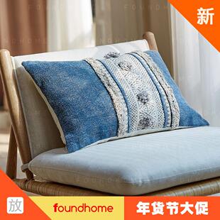 民族风靠垫蓝色图案编织民宿家用靠枕长方形抱枕靠垫套 foundhome