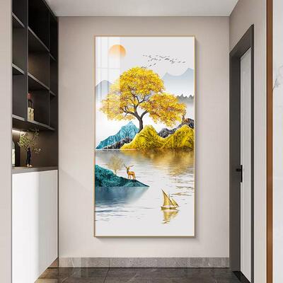 旭日东升玄关装饰画现代简约山水走廊尽头壁画入户正对门过道挂画