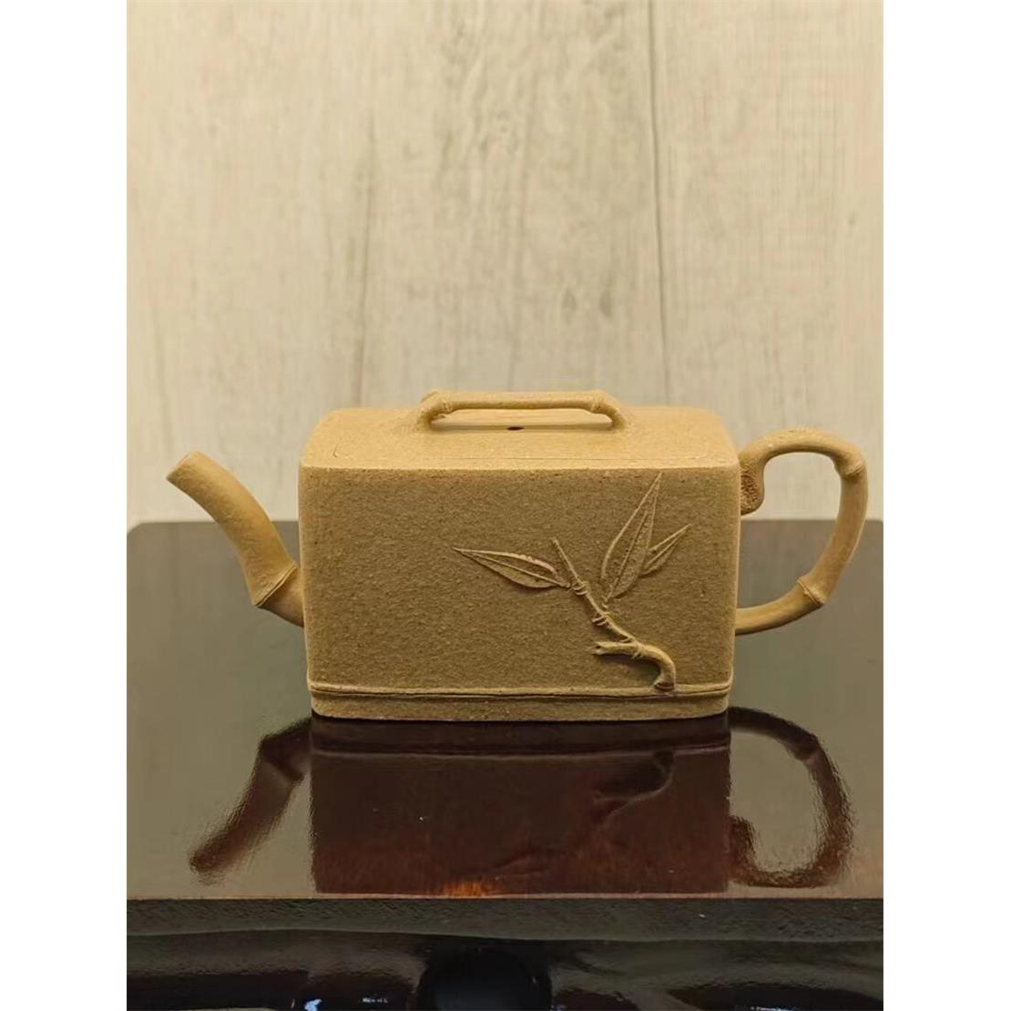 宜兴紫砂壶手工壶长方形竹节壶黄金段泥小巧轻盈泡茶壶南瓜仿生器