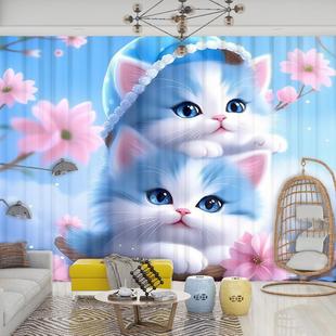 ins防晒隔热遮阳帘 治愈系猫咪儿童房可爱卧室窗帘全遮光布挂钩式