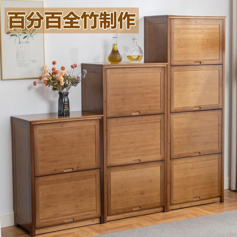 衣柜楠竹带门叠放小型实木收纳柜儿童推拉门宝宝环保家用卧室衣橱