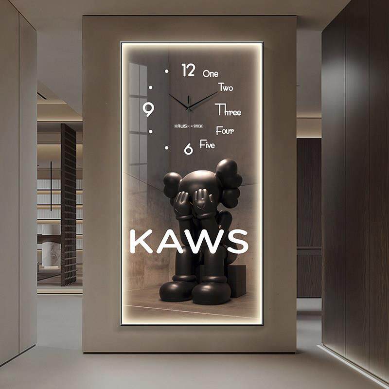 kaws玄关装饰画钟表挂钟客厅过道走廊挂画发光LED灯画暴力熊时钟
