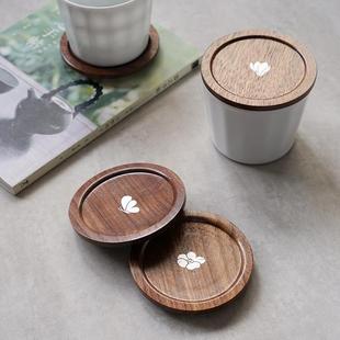 西田木雨 实木家用杯垫隔热垫茶托圆形通用 胡桃木杯盖杯垫 日式