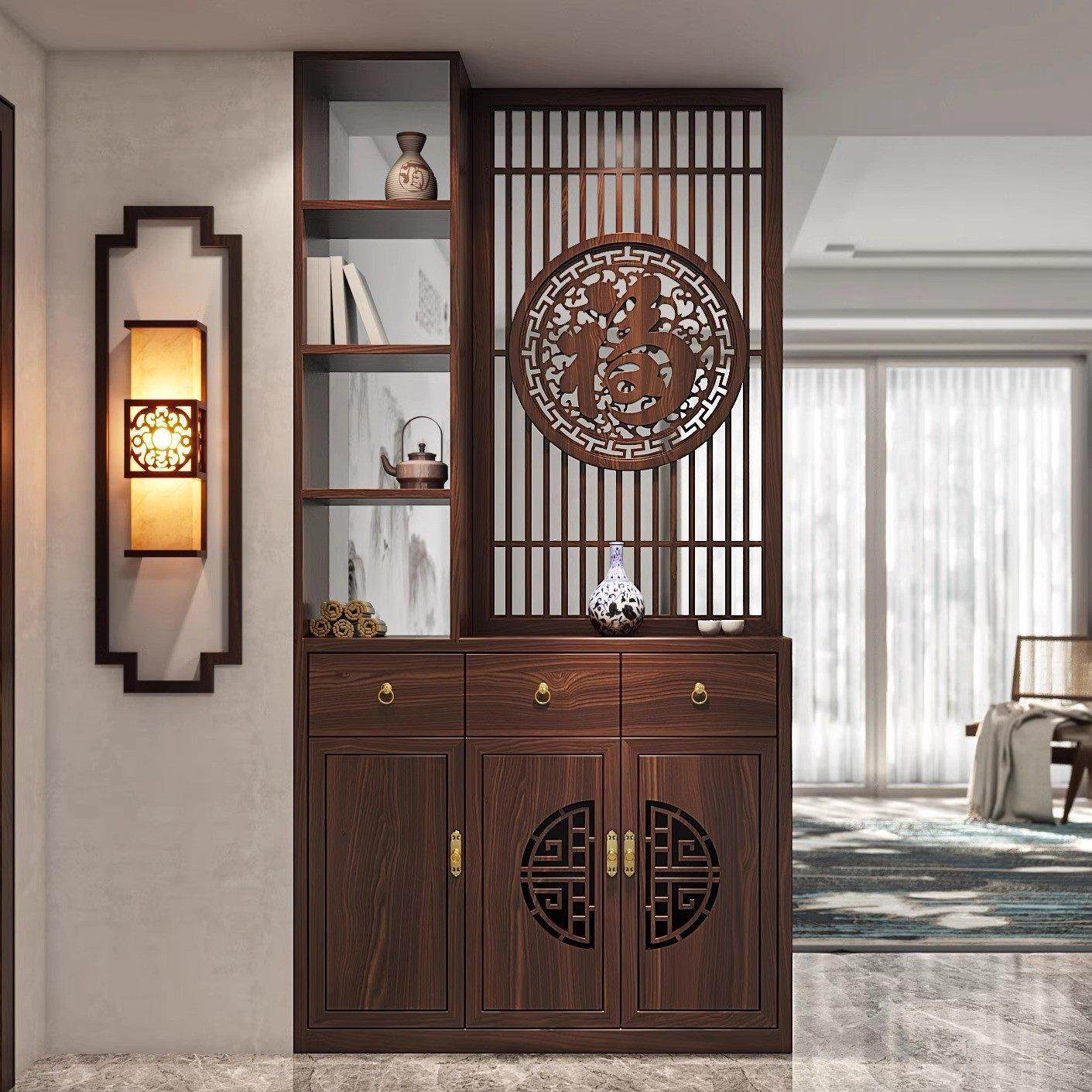 简约现代新中式屏风隔断客厅入户进门玄关柜实木福字雕刻浮雕鞋柜,住宅家具,座屏,淘宝优惠券,粉丝福利购,淘宝优惠卷