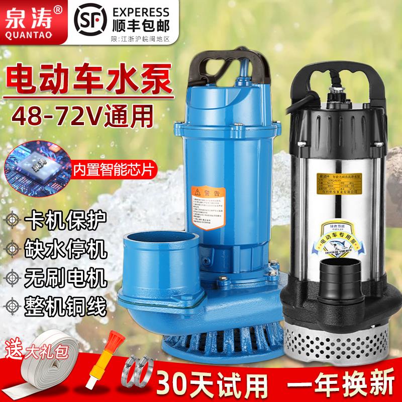 电动车通用潜水泵2寸3寸48V60V72不锈钢大流量浇菜无刷直流抽水机