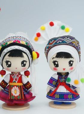 晓青工艺17cm白族娃娃 手工木制民族娃娃人偶 教具云南特色礼品