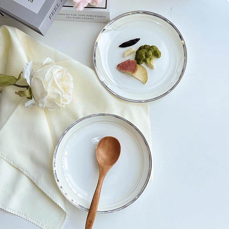 2025新款法式7英寸盘子骨瓷菜盘家用陶瓷平盘凉菜圆盘调味碟饭盘,餐饮具,盘,淘宝优惠券,粉丝福利购,淘宝优惠卷
