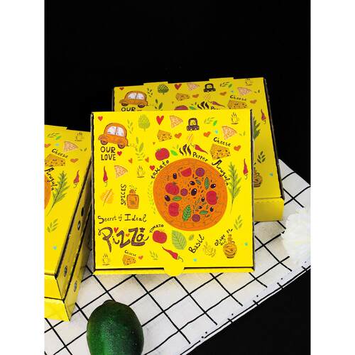 黄色7寸8寸9寸10寸12寸比萨盒披萨外卖打包盒一次性pizza包装盒