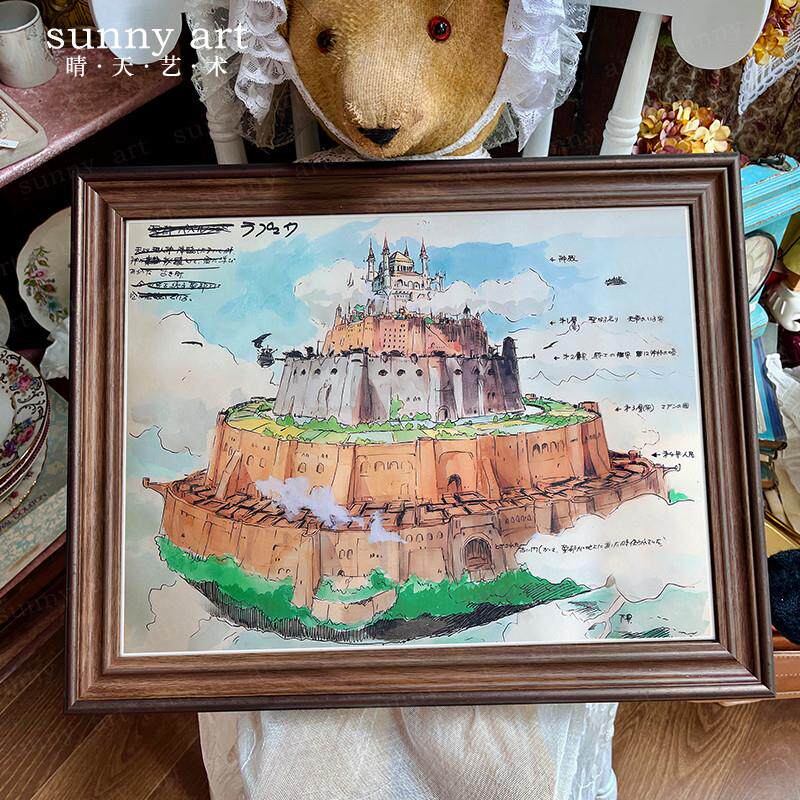 覆古风宫崎骏天空之城覆刻手绘线 线稿客厅家居装饰画 画沙发电表