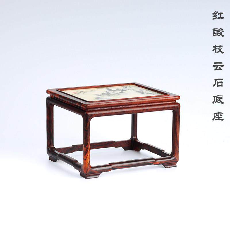 红酸枝云石长方底座 盆景玉器古玩佛像底座 红木工艺品木雕摆件