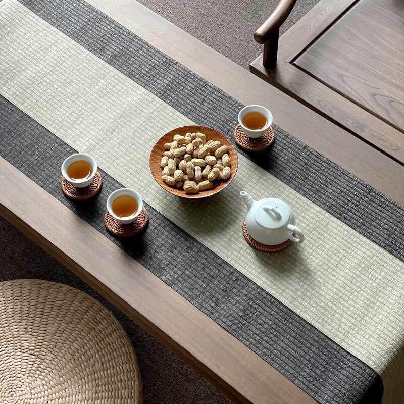 旧城以西设计师款草编茶席竹席高档桌旗防水茶旗干泡茶垫茶台装饰