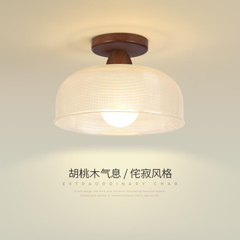 过道走廊灯北欧现代简约创意个性日式侘寂风阳台玄关实木吸顶灯