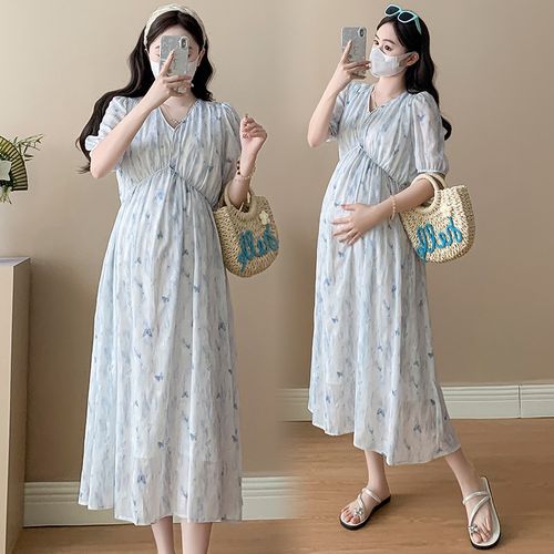 孕妇裙子2025夏装轻薄透气小清新温柔宽松显瘦长裙夏季过膝连衣裙