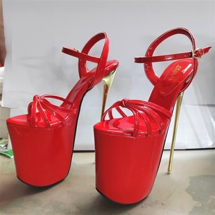 女凉鞋 定制22cm恨天高超高跟鞋 金色钢跟细带防水台走秀钢管舞大码