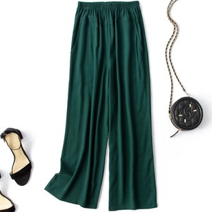 棉绸九分裤 夏装 大码 宽松女裤 2023新款 人造棉妈妈阔腿裤 中老年女装