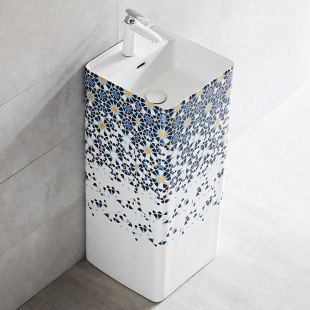 艺术脸盆方 洗手盘卫生间阳台立式 创意个性 一体立柱盆陶瓷落地w式