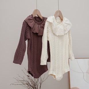 拉波米纯棉针织衫包屁衣儿童毛衣秋冬内搭女宝宝时髦洋气连体上衣