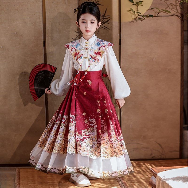马面裙女童云肩新中式明制汉服国风儿童套装2024新款唐装大童春秋