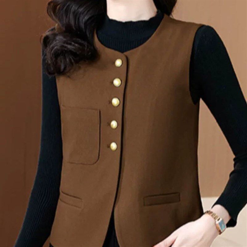 复古无袖西装马甲女士春秋冬新款坎肩上衣背心外搭宽松小马夹外套