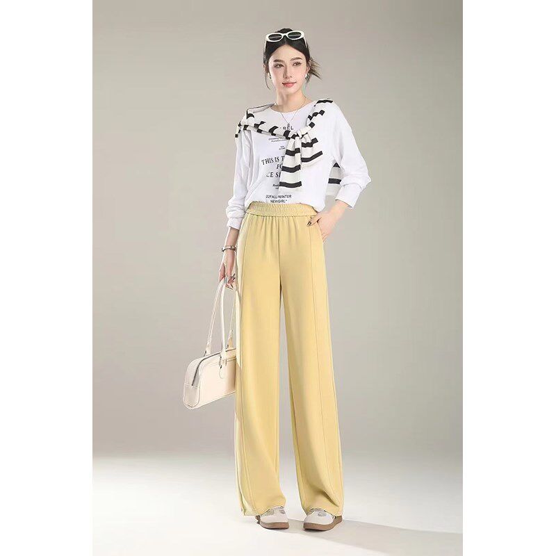 吉雅妈妈裤子2025春装新款中老年女裤洋气松紧腰直筒裤女装裤