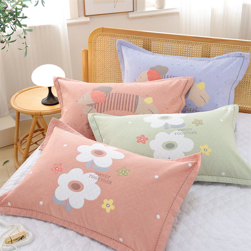 纯棉纱布枕套一对四季通用柔w软亲肤枕头套成人家用全棉枕芯内胆