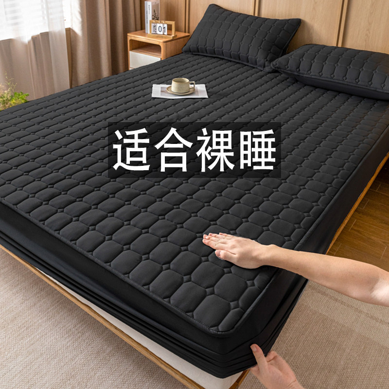 床笠单件加厚夹g棉床罩套单人学生宿舍床垫套黑色男生床套0.9m床
