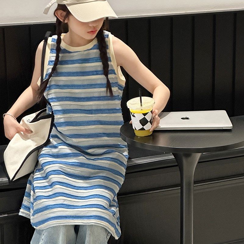 女童连衣裙2024新款夏季儿童洋气时髦夏装纯棉裙子夏天薄款背心裙
