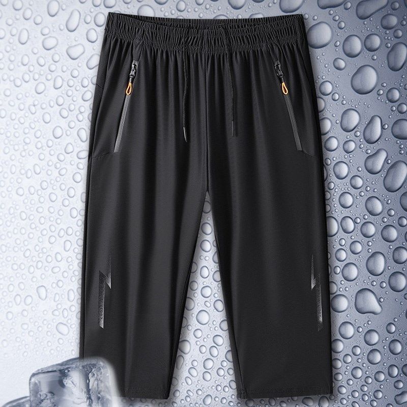 夏季新款七分裤男薄款宽松休闲运动大码速干裤冰丝短裤弹力休闲裤