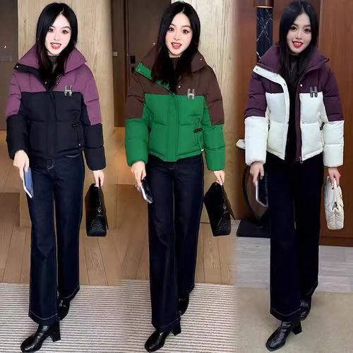 拼色羽绒棉服女冬季2025今年流行新款爆款韩版时尚宽松立领棉袄子