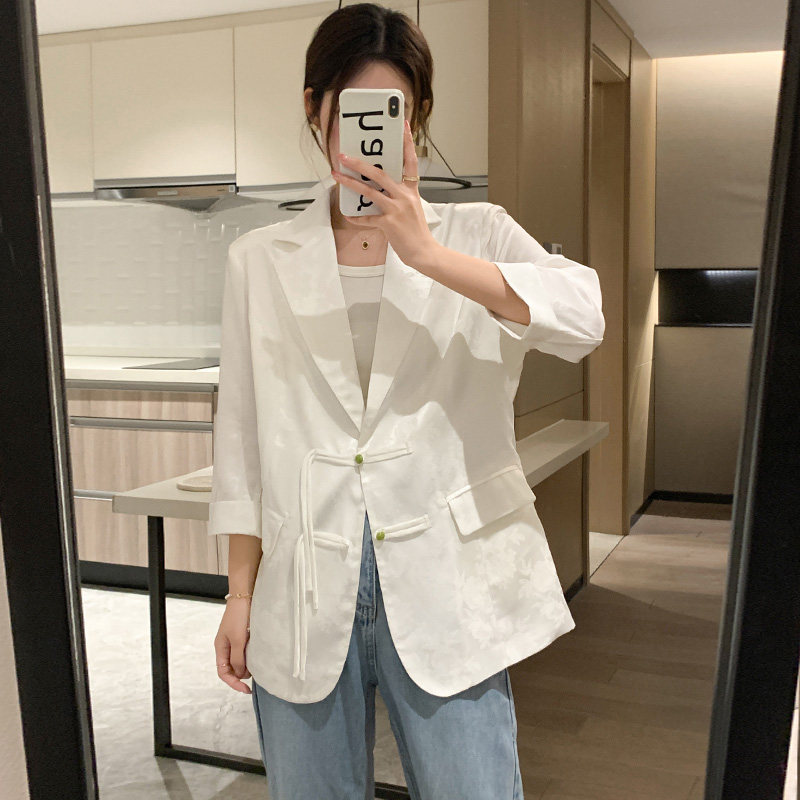 新中式国风西装外套女七分袖夏季薄款2025气质小个子短款显瘦西服