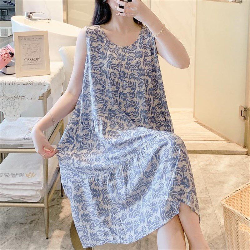 无袖棉绸睡裙女春夏季新款大v码睡衣家居服日系仙女裙学生绵绸裙