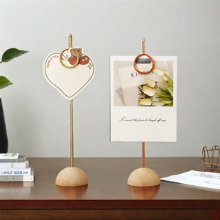 木质照片夹榉木名片夹菜单夹铁艺木牌留言K夹实木立式便签夹价格