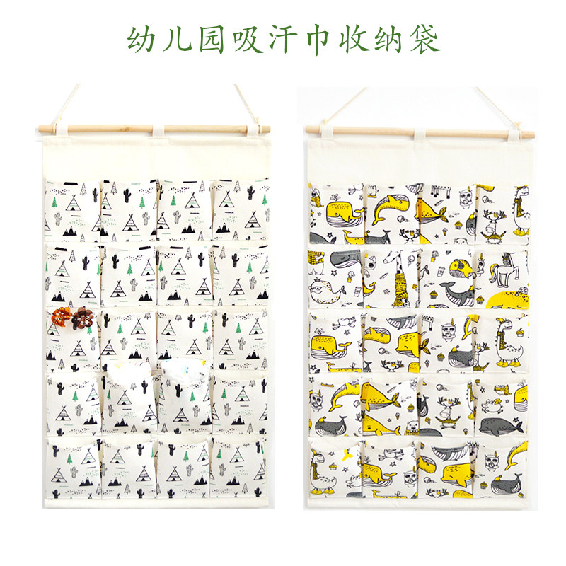 防水帆布幼儿园吸汗巾挂袋 吸汗巾墙壁收纳袋 方便老师管理查找