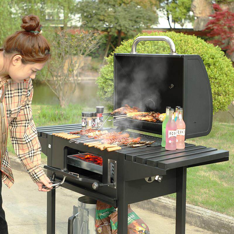 大号户外炭火烤肉炉家用庭院烧烤架 可折叠双置物台BBQ烤炉