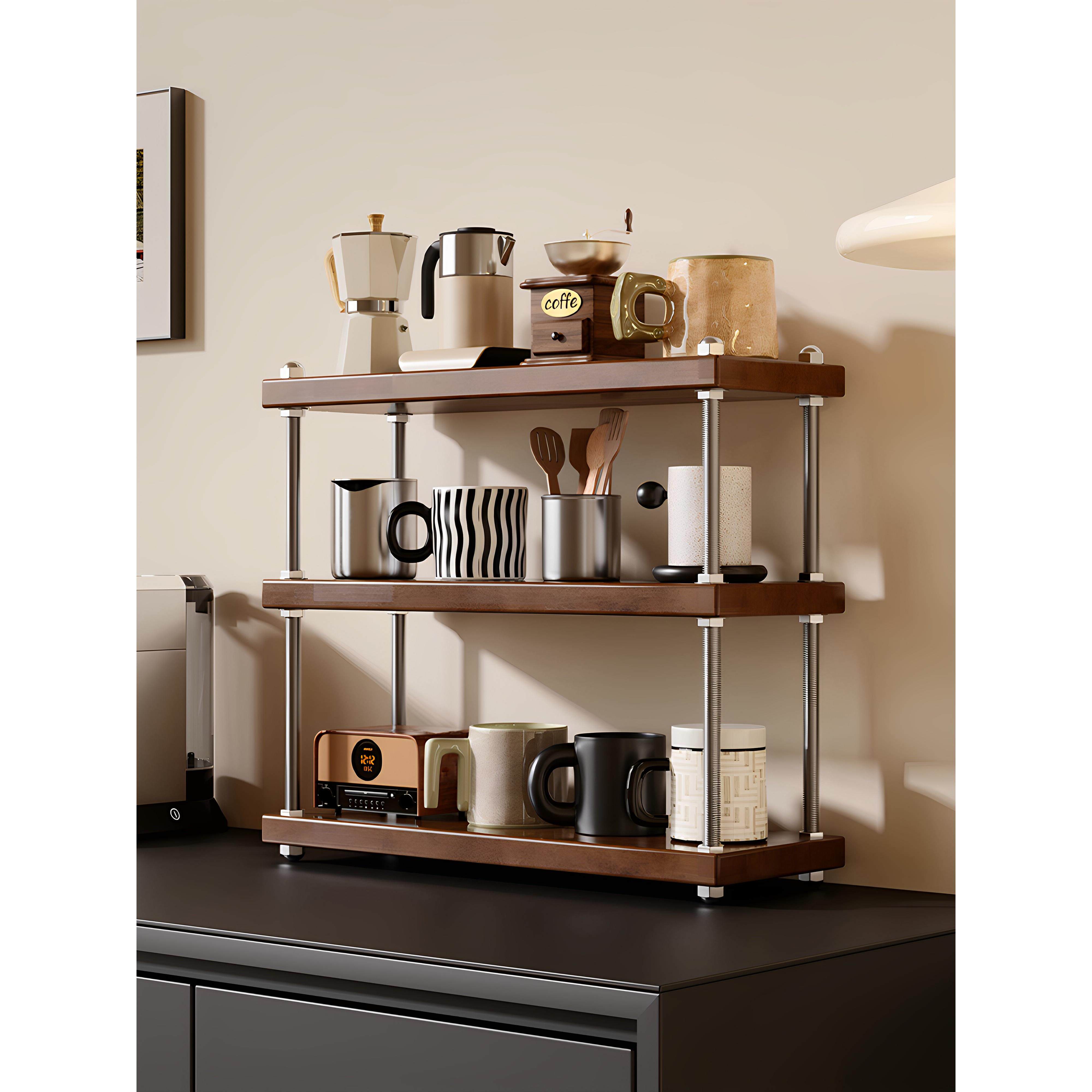 覆古杯子收纳架桌面光轴置物架咖啡角实木杯架餐边柜桌上转角架子