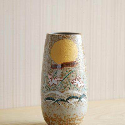 日本进口九谷烧陶瓷手绘月兔吉祥日式客厅玄关料理店大花器插花瓶