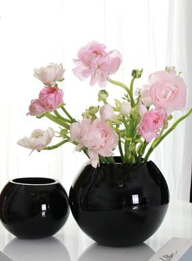 YOJU黑色琉璃样板房装饰花器摆件客厅简约现代高级感插花玻璃花瓶