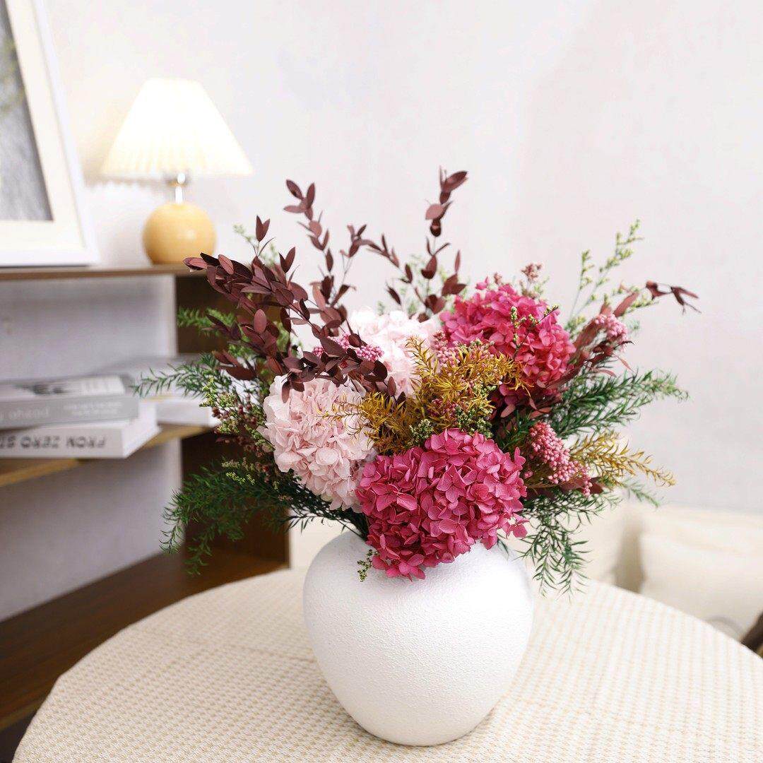 AAA级永生花花束粉红大朵绣球米花真花干花客厅餐桌边几装饰摆件