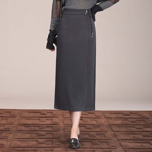 灰色包臀直筒西装 高腰侧开叉一步 长裙半s身裙显瘦遮胯通勤女秋季
